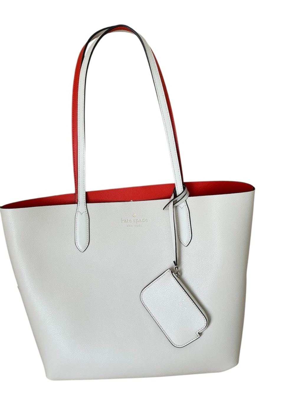 Reversible Tote Bag, Orange & Cream Kate Spade, w/ detachable mini zip bag - Picture 2 of 8